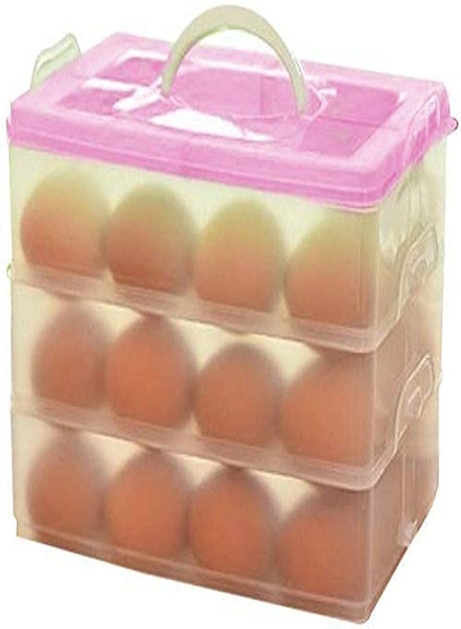 Raiyaraj Plastic Kitchen Refrigerator Egg Storage 36 Grid 3 Layer Egg Container Organizer Box Plastic Portable Airtight Outdoor Egg Storage Container with Carry Holder - Multicolor (36 Grid) - Image 4